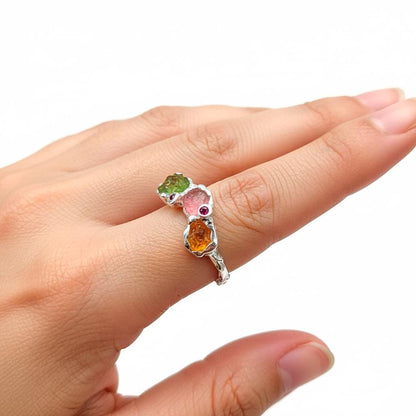 925 sterling silver pink ruby tiny nature ring