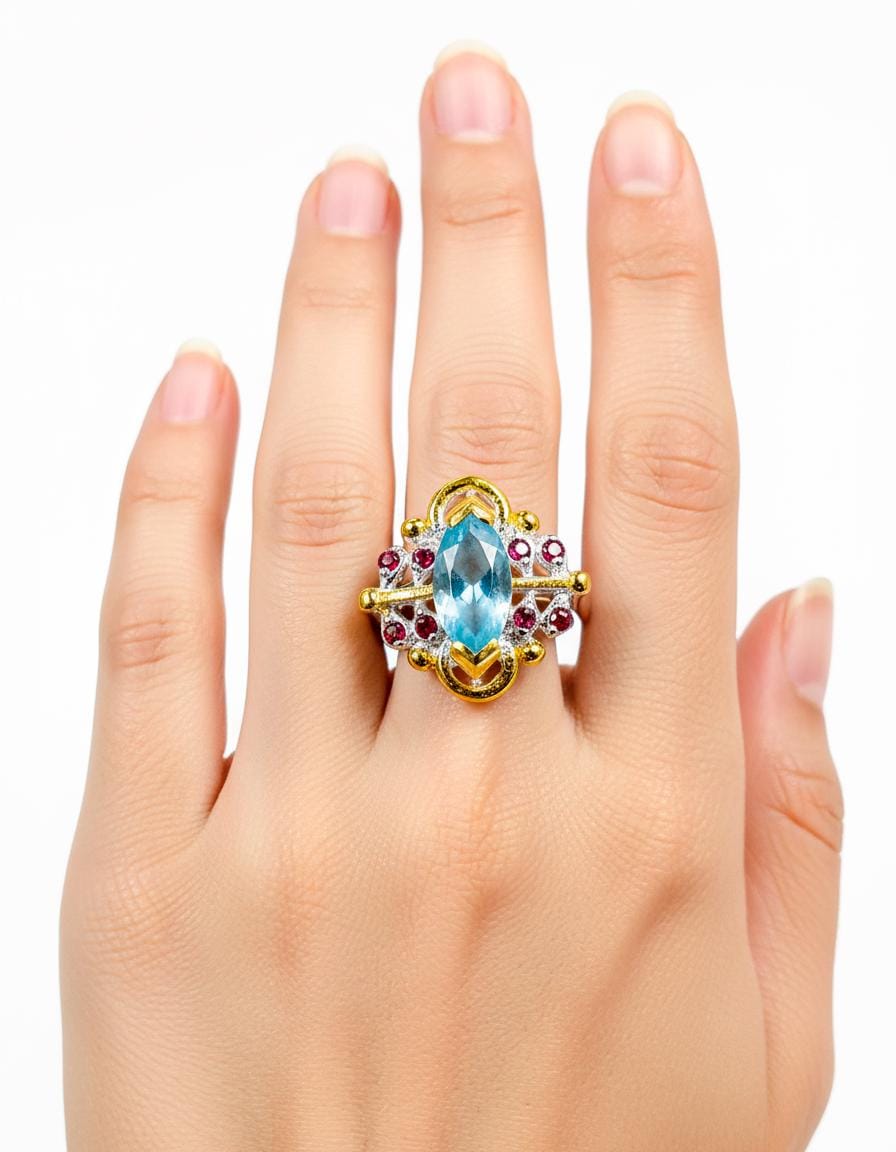 925 sterling silver marquise aquamarine ring