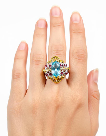 925 sterling silver marquise aquamarine ring