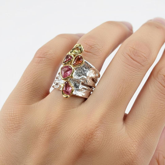 925 Sterling Silver Raw Pink Tourmaline Ring