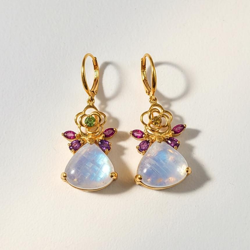 925 Sterling Silver Rainbow Moonstone Earrings