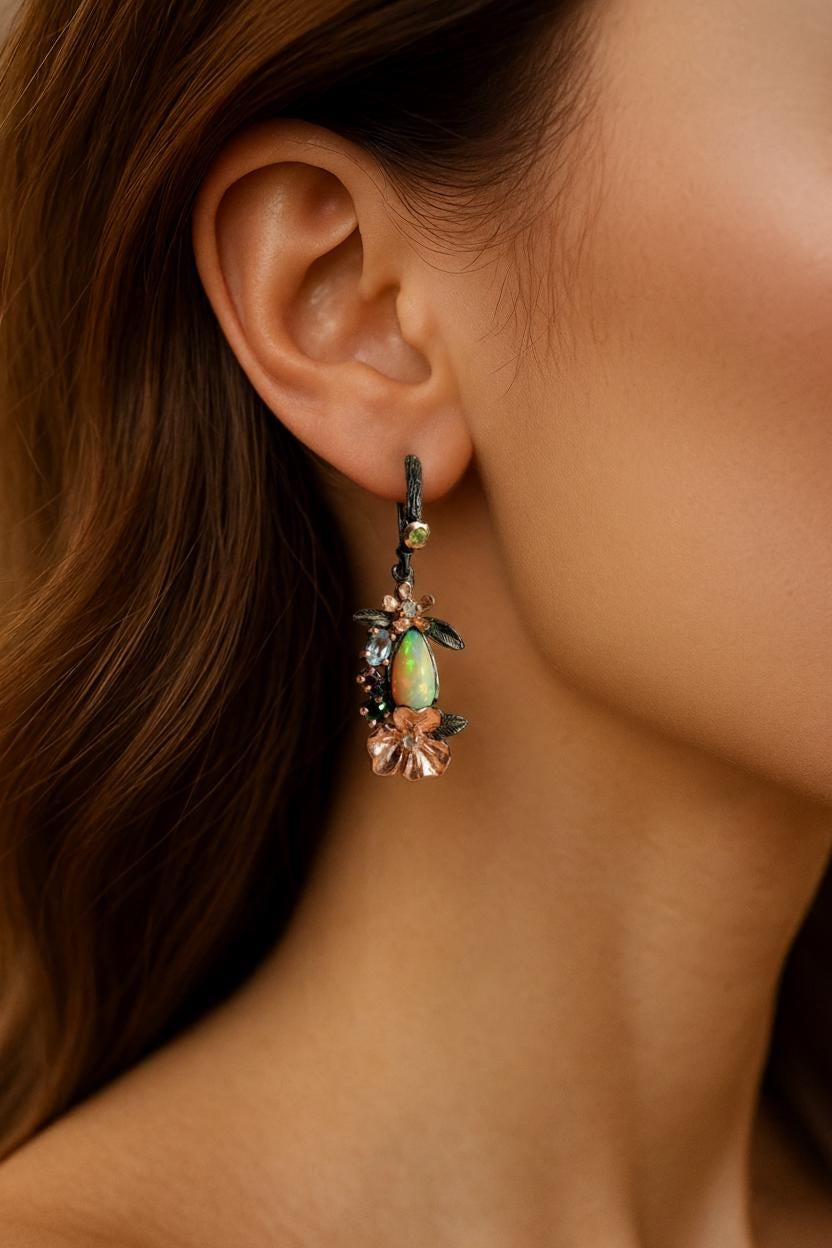 925 Sterling Silver Rainbow Fire Opal Earrings