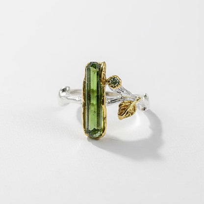925 Sterling Silver Raw Tourmaline Branch Ring