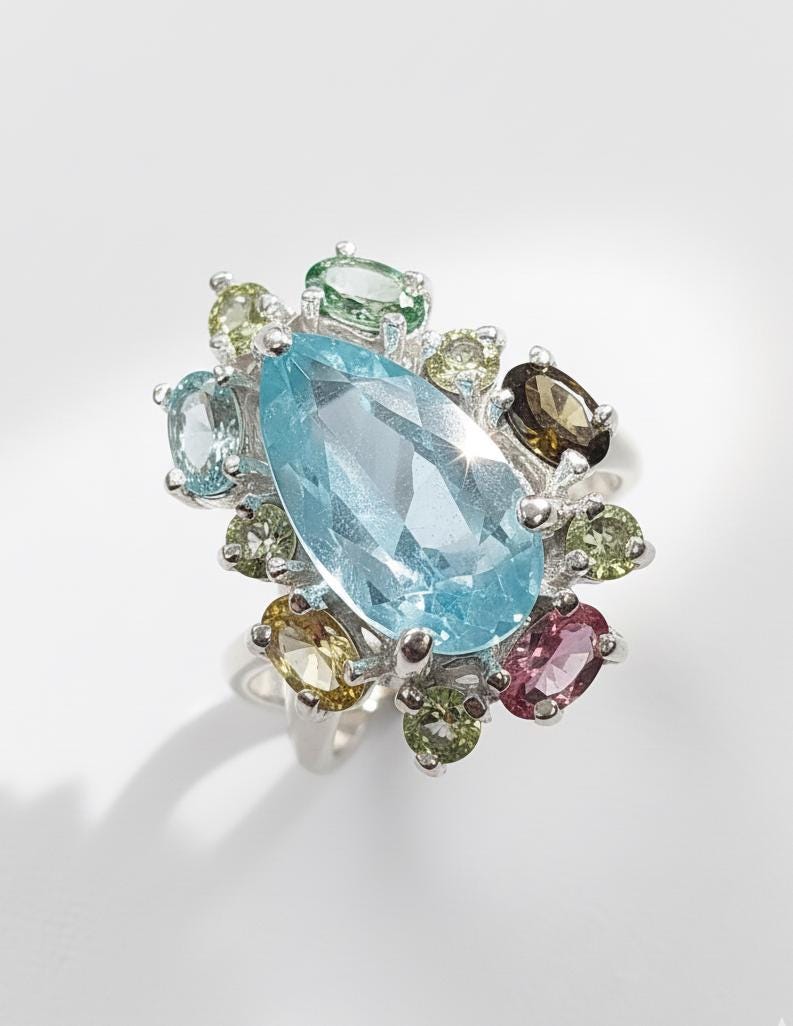 925 Sterling Silver Kyanite Tourmaline Ring