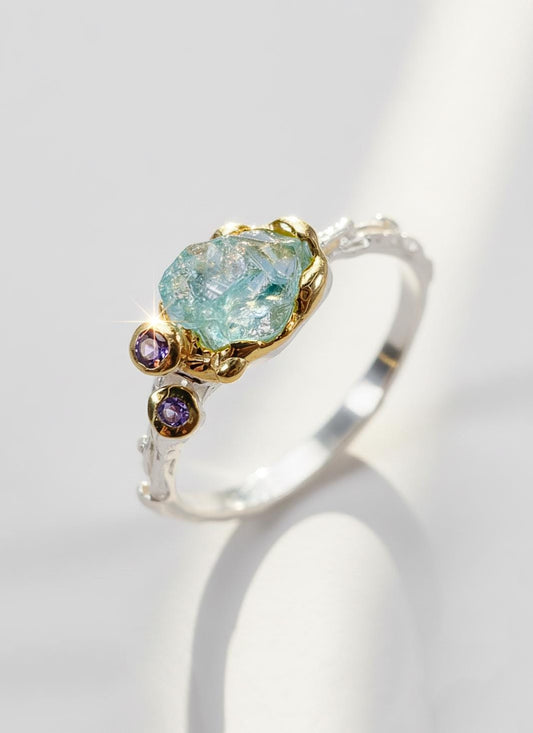 925 Sterling Silver Raw Apatite Ring