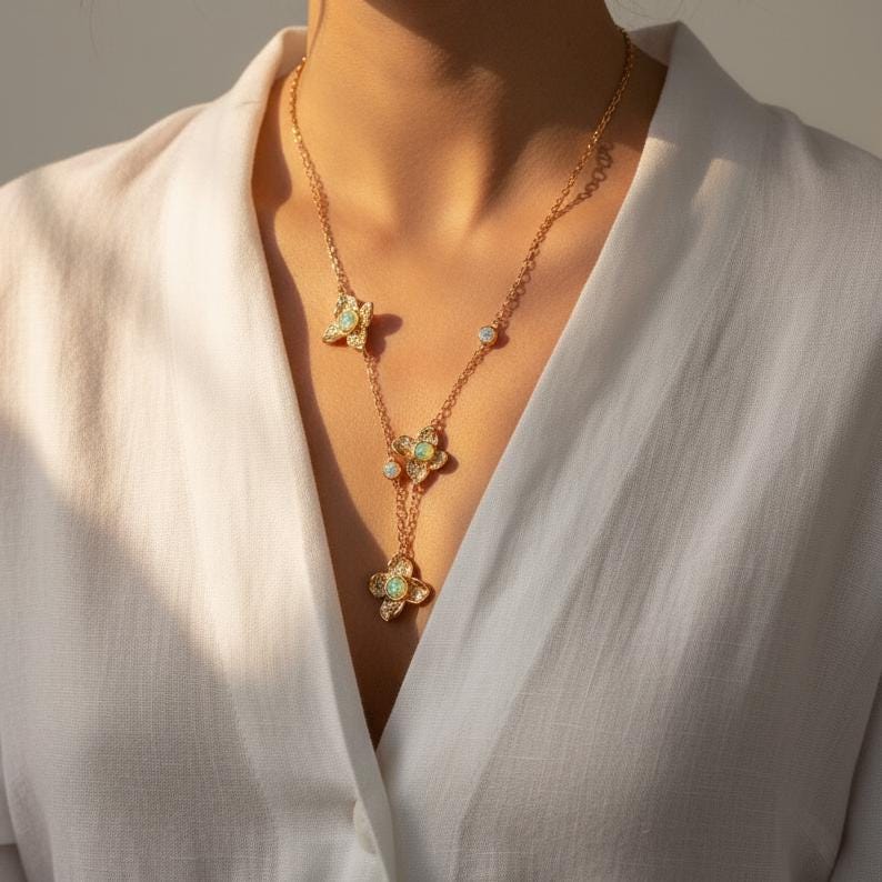 925 sterling silver rainbow opal flower necklace