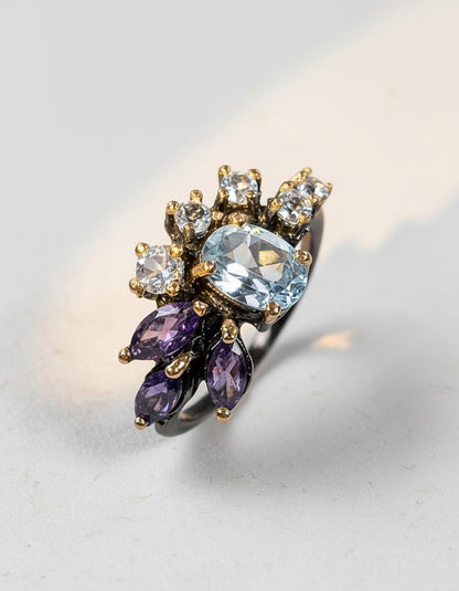 925 Sterling Silver Blue Topaz Cluster Ring