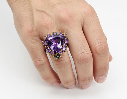 925 Sterling Silver Amethyst Trilliant Cut Nature Ring