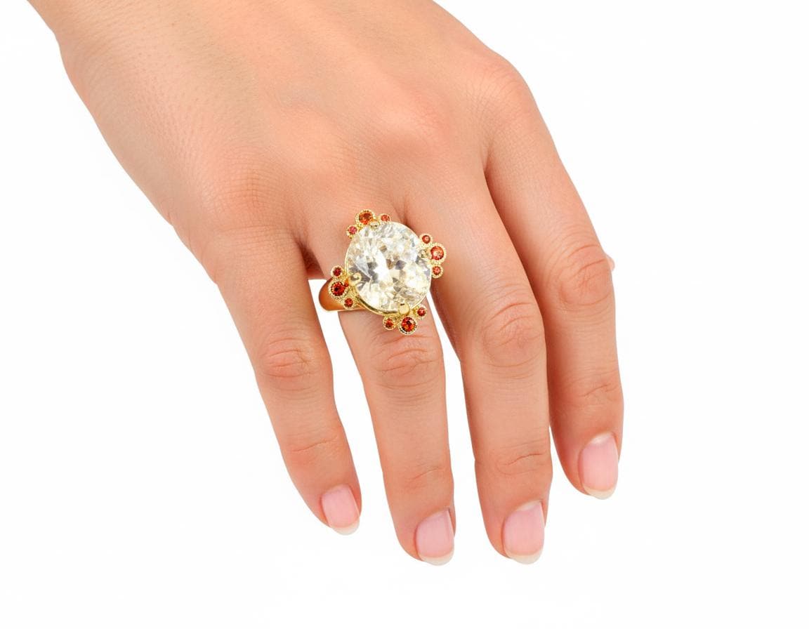 925 sterling silver white quartz herkimer ring