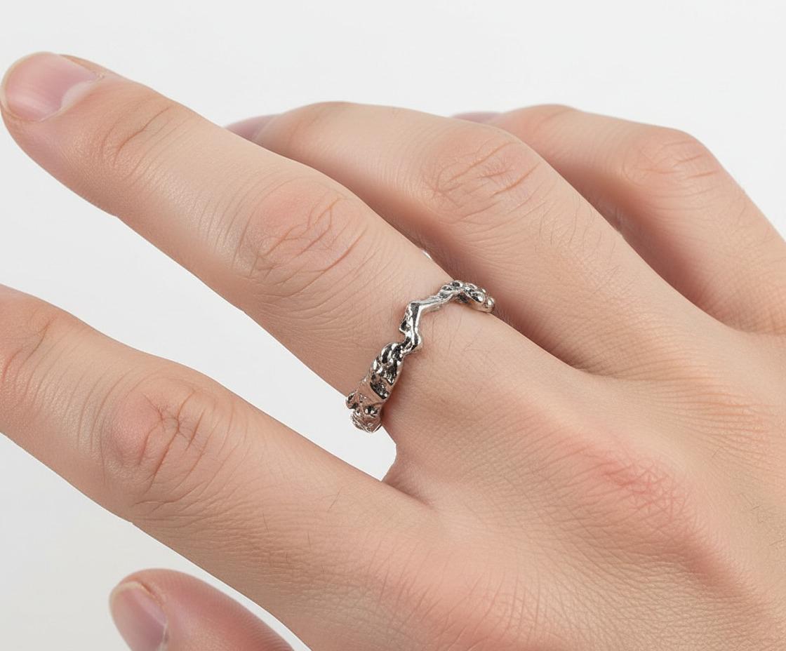 925 Sterling Silver Organic Dainty Band Ring