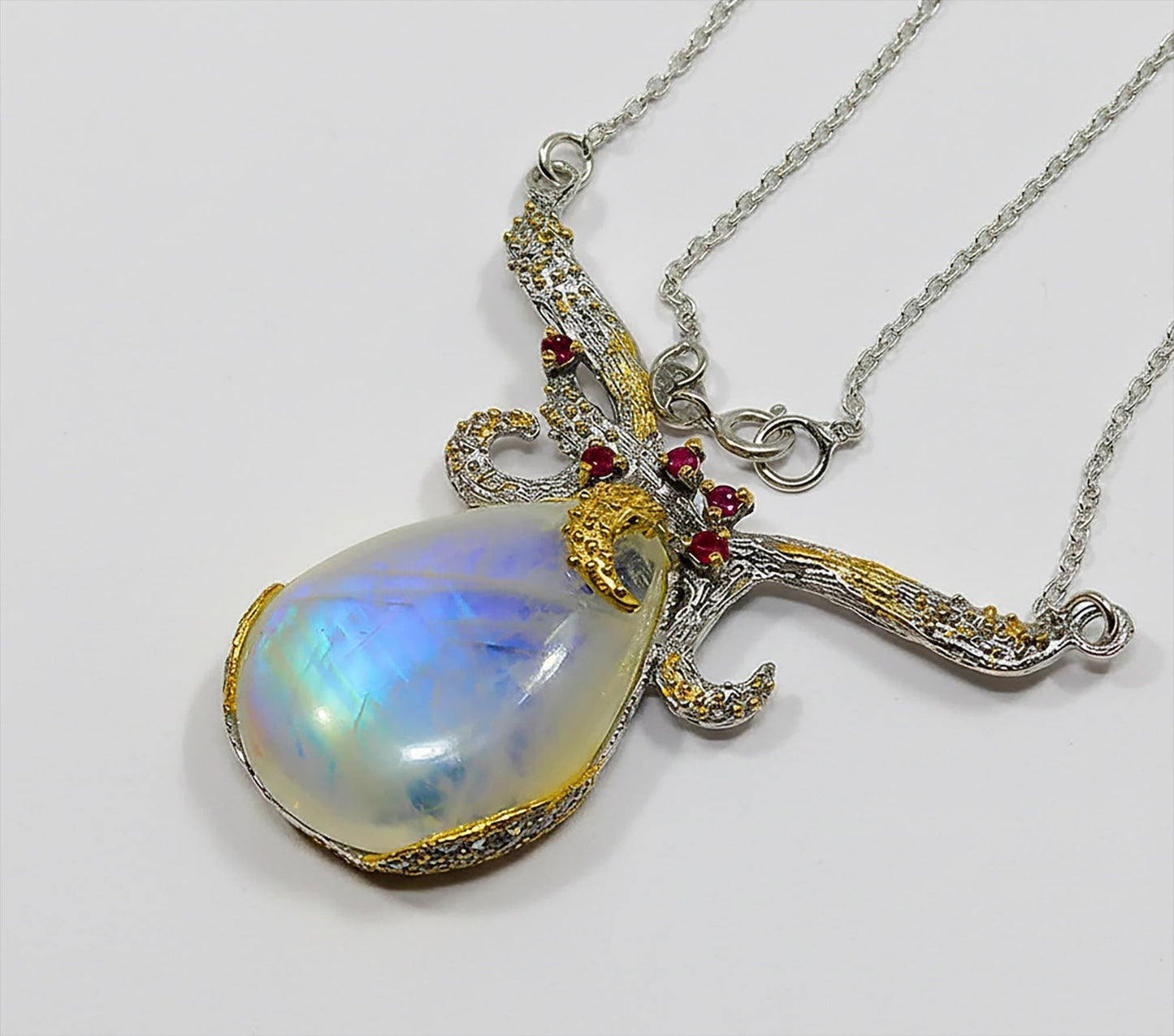 925 Sterling Silver Moonstone Octopus Necklace