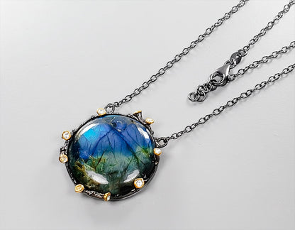 925 Sterling Silver Labradorite Round Necklace