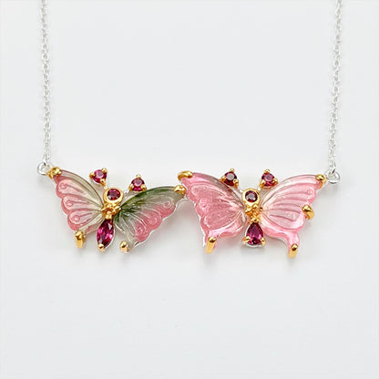 925 Sterling Silver Tourmaline Butterfly Necklace