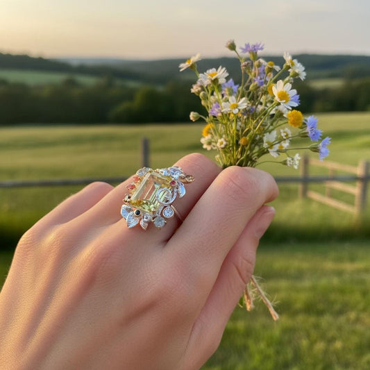 925 Sterling Silver Lemon Quartz Leaf Ring