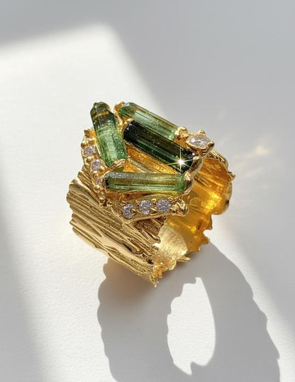 925 sterling silver green tourmaline wide band ring