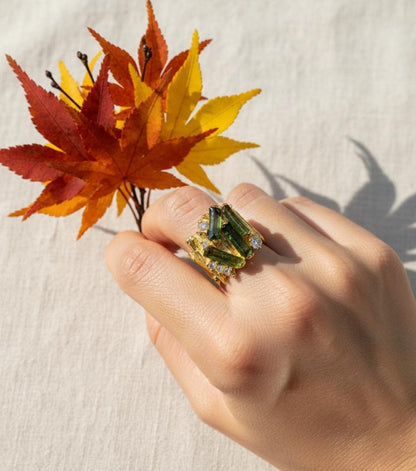 925 sterling silver green tourmaline wide band ring