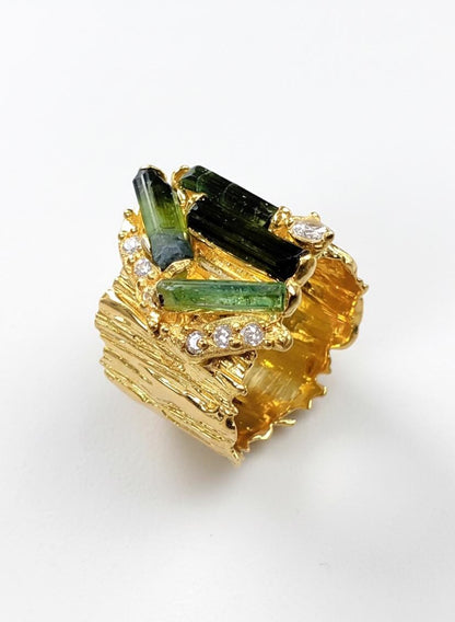 925 sterling silver green tourmaline wide band ring