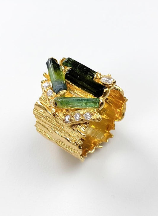 925 sterling silver green tourmaline wide band ring