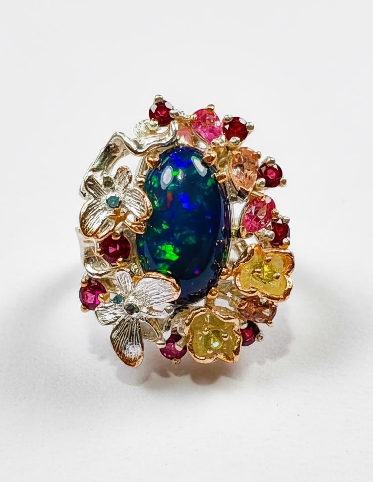 925 Sterling Silver Black Opal Butterfly Ring