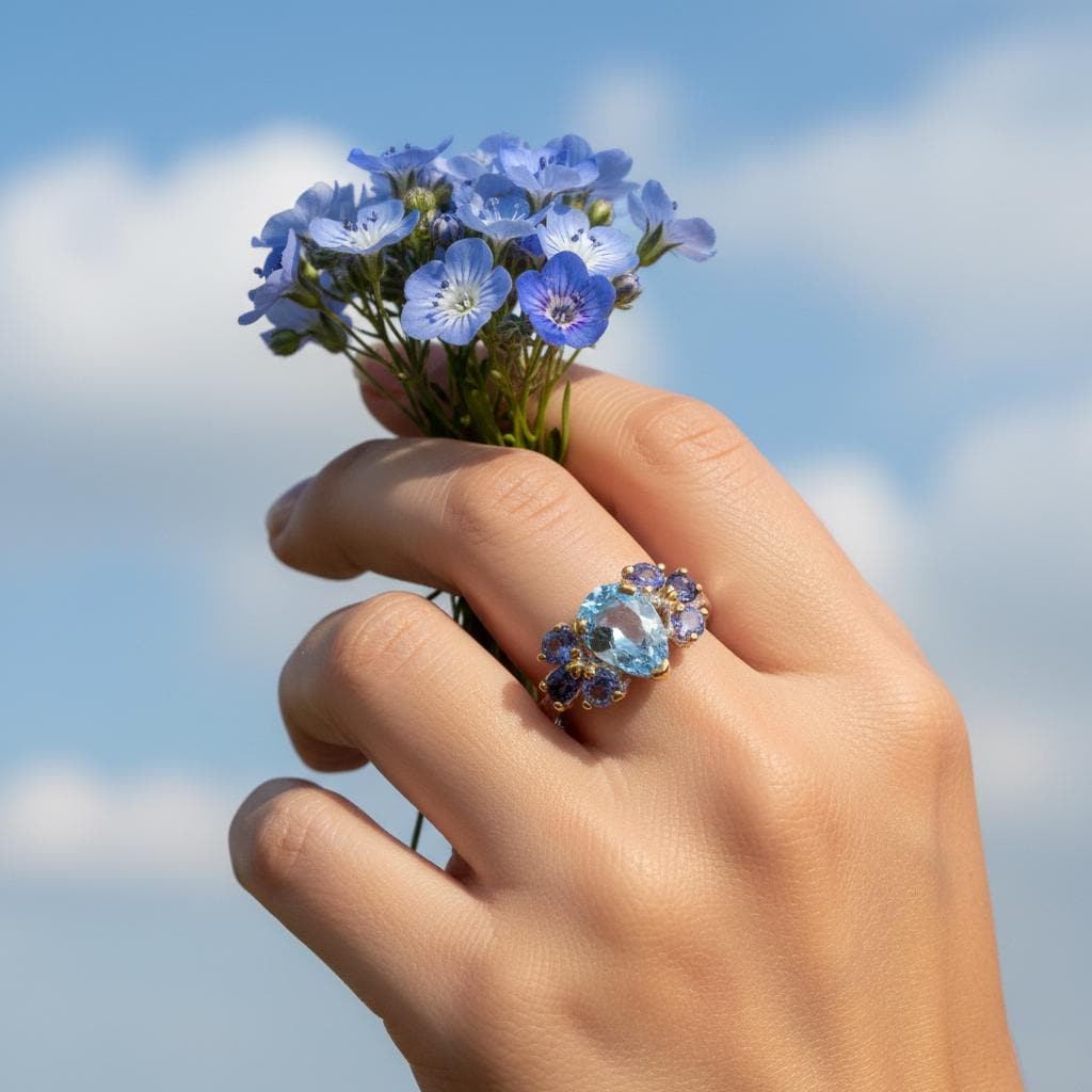 925 Sterling Silver Blue Topaz Hammered Rings