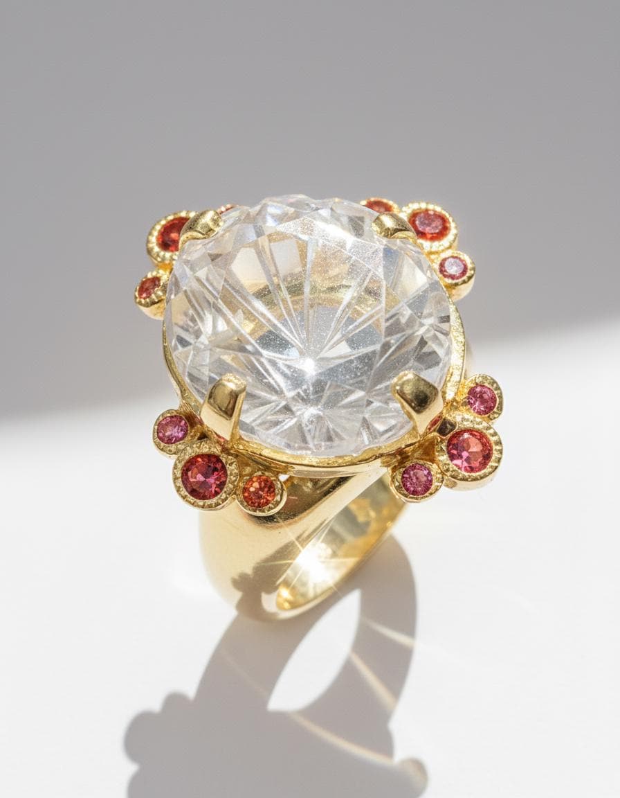 925 sterling silver white quartz herkimer ring