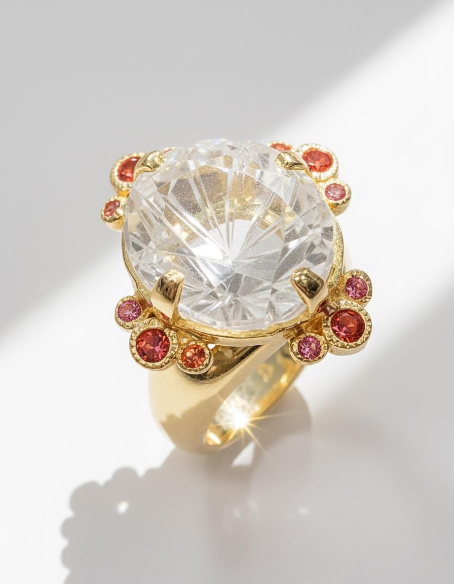 925 sterling silver white quartz herkimer ring