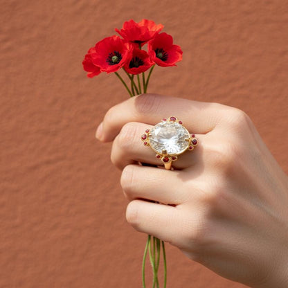 925 sterling silver white quartz herkimer ring