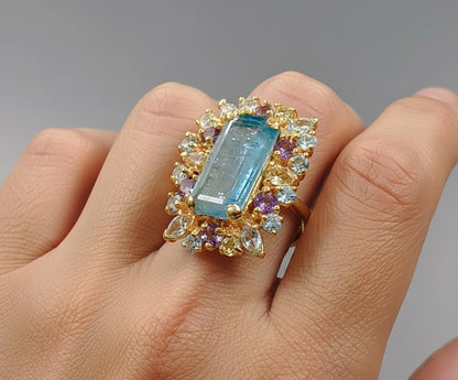 925 Sterling Silver Blue Kyanite Emerald Cut Ring