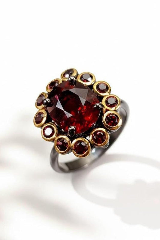 925 Sterling Silver Garnet Halo Ring
