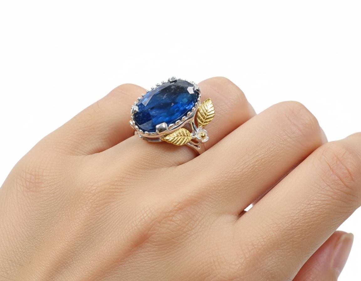 925 sterling silver blue sapphire nature ring