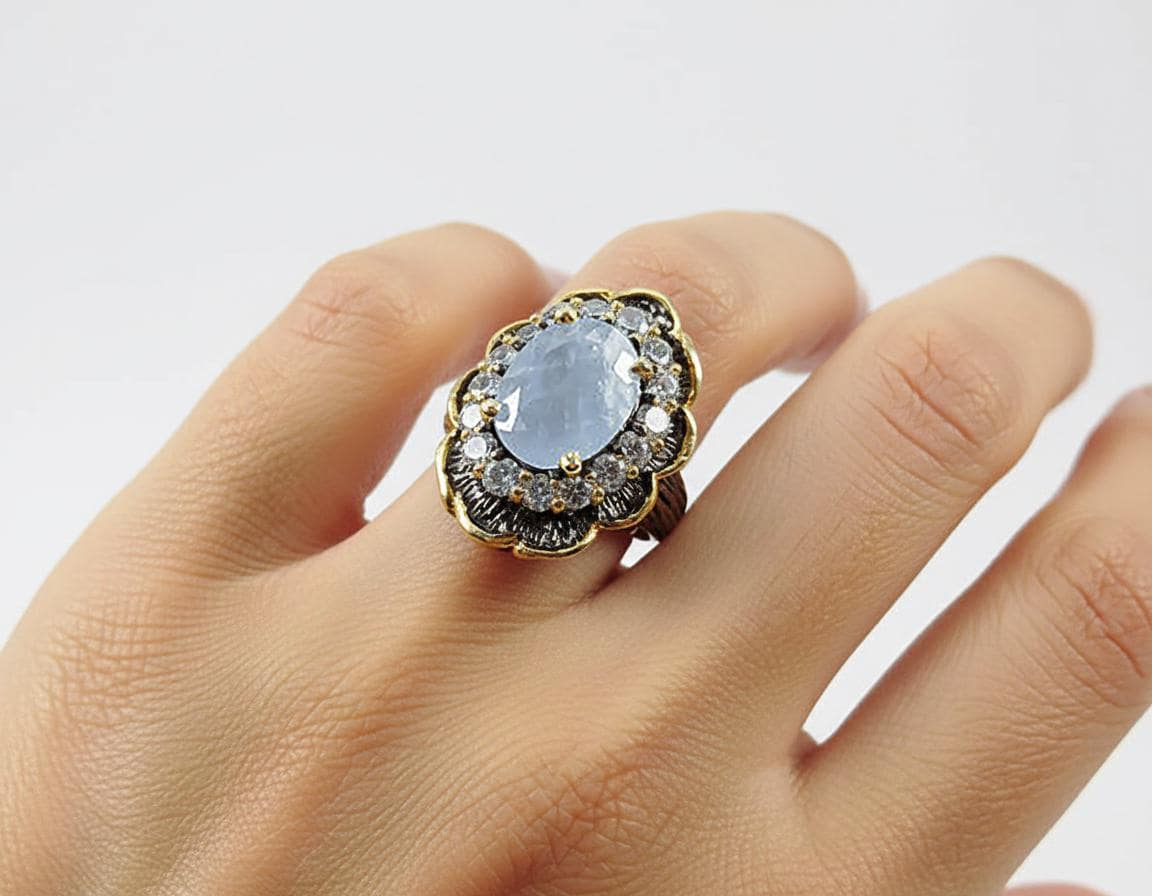 925 sterling silver blue aquamarine branch ring