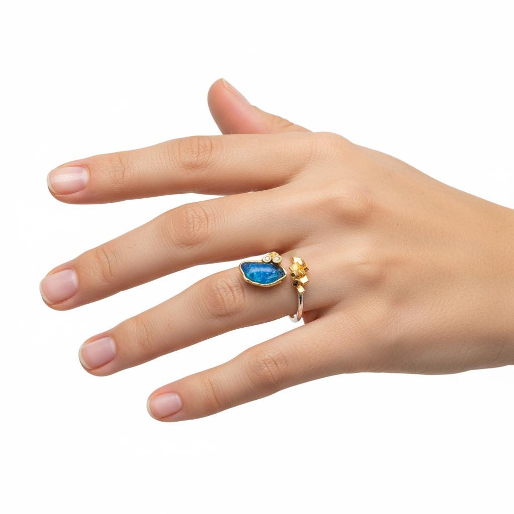 925 sterling silver raw blue apatite ring