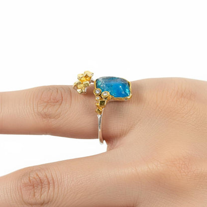 925 sterling silver raw blue apatite ring