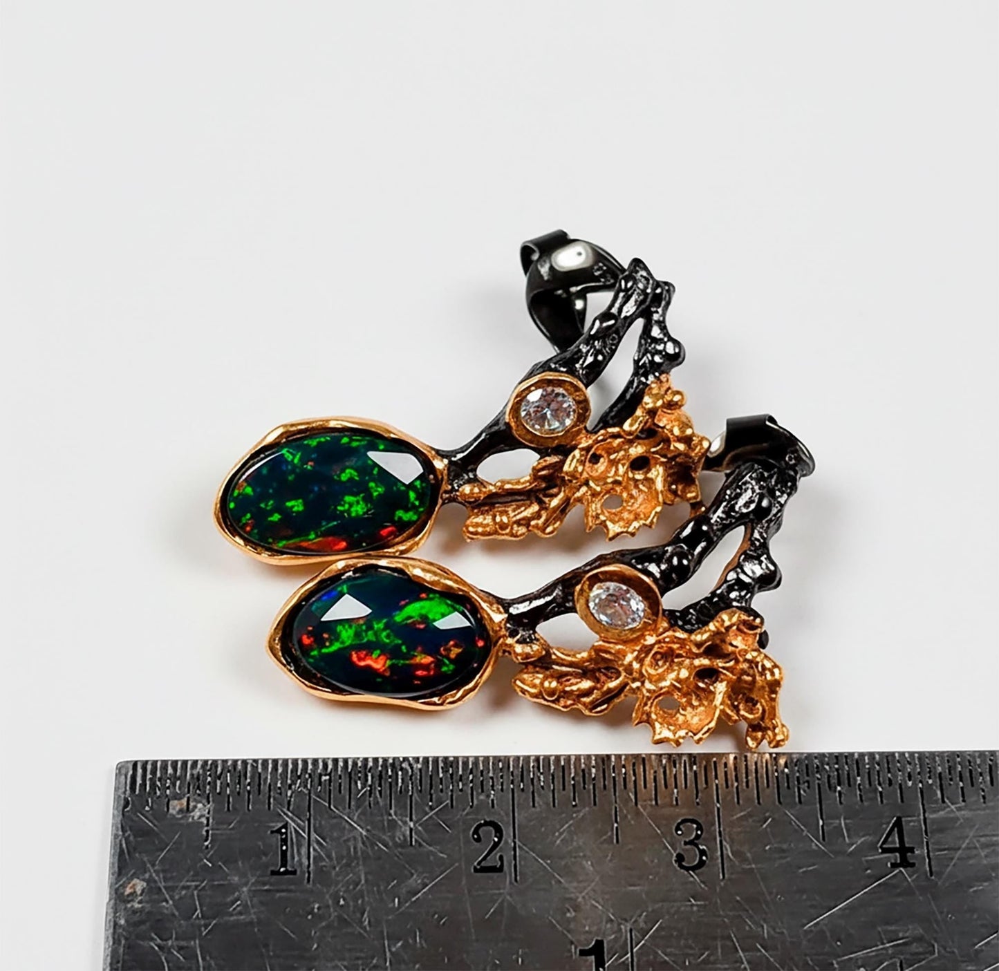 925 Sterling Silver Black Opal Leaf Earrings