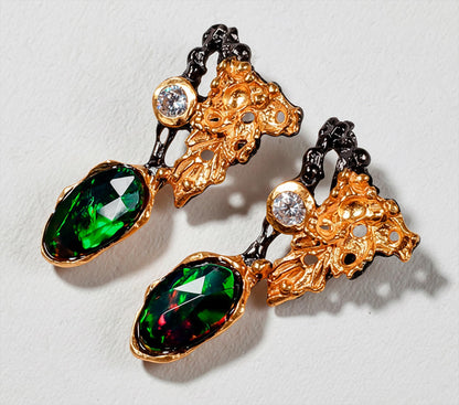 925 Sterling Silver Black Opal Leaf Earrings