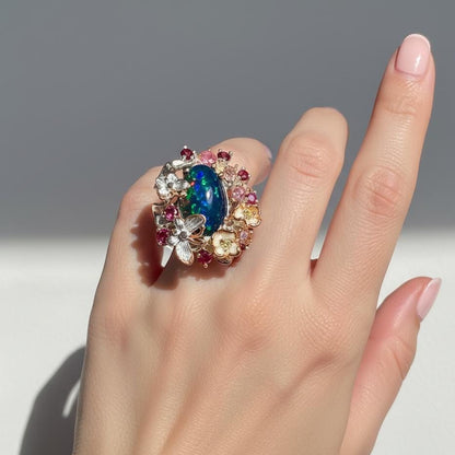 925 Sterling Silver Black Opal Butterfly Ring