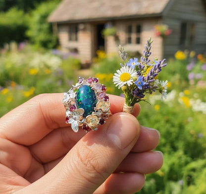 925 Sterling Silver Black Opal Butterfly Ring