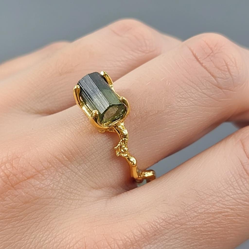 925 sterling silver green tourmaline bar ring