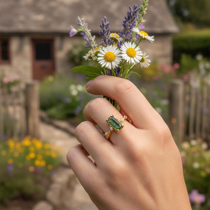 925 Sterling Silver Raw Green Tourmaline Minimalist Ring