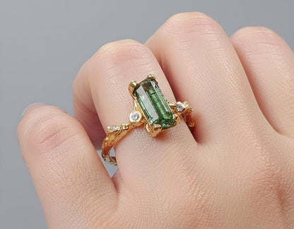 925 Sterling Silver Raw Green Tourmaline Minimalist Ring