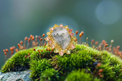 925 Sterling Silver Moss Agate Statement Ring