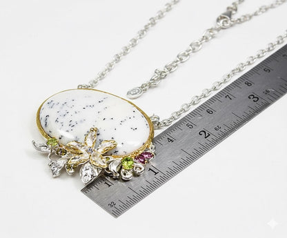 925 Sterling Silver Dendritic Jasper Statement Necklace