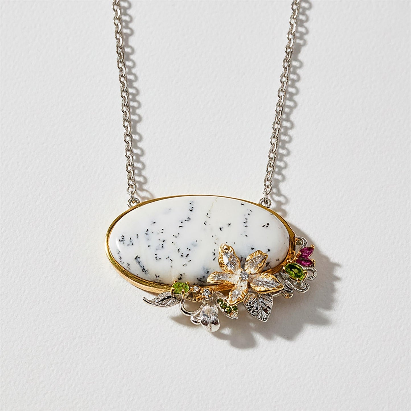 925 Sterling Silver Dendritic Jasper Statement Necklace