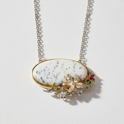 925 Sterling Silver Dendritic Jasper Statement Necklace