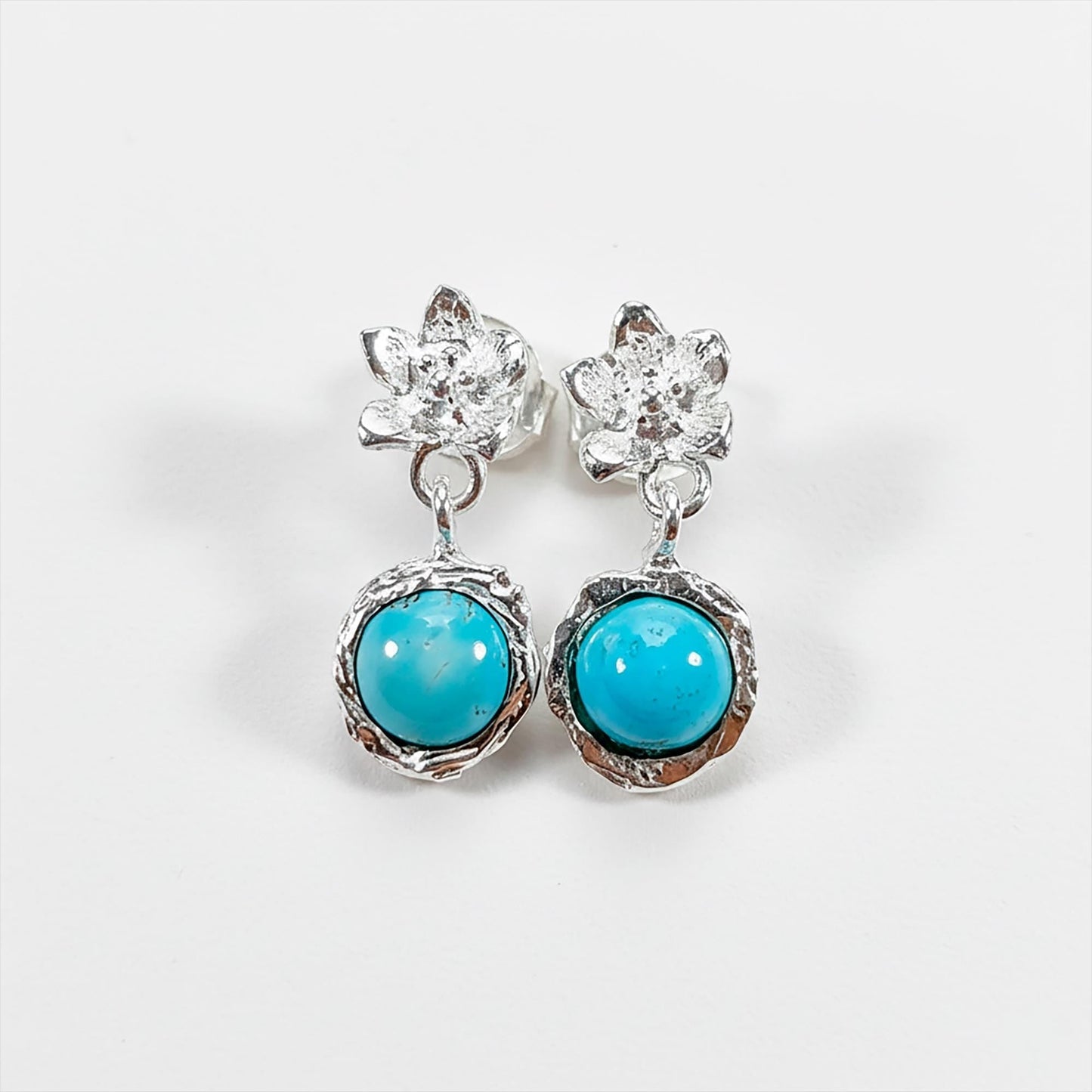 925 Sterling Silver Turquoise Birth Flower Earrings