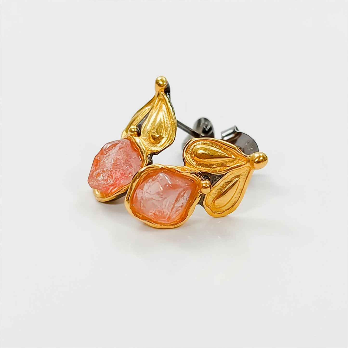 925 Sterling Silver Raw Pink Tourmaline Stud Earrings