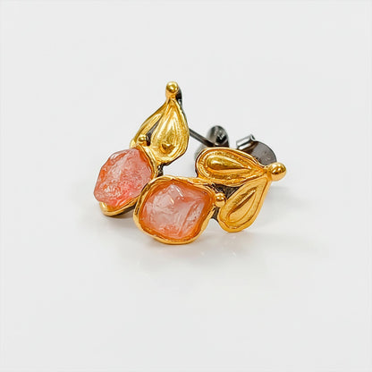 925 Sterling Silver Raw Pink Tourmaline Stud Earrings