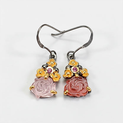 925 sterling silver carved tourmaline rose earrings