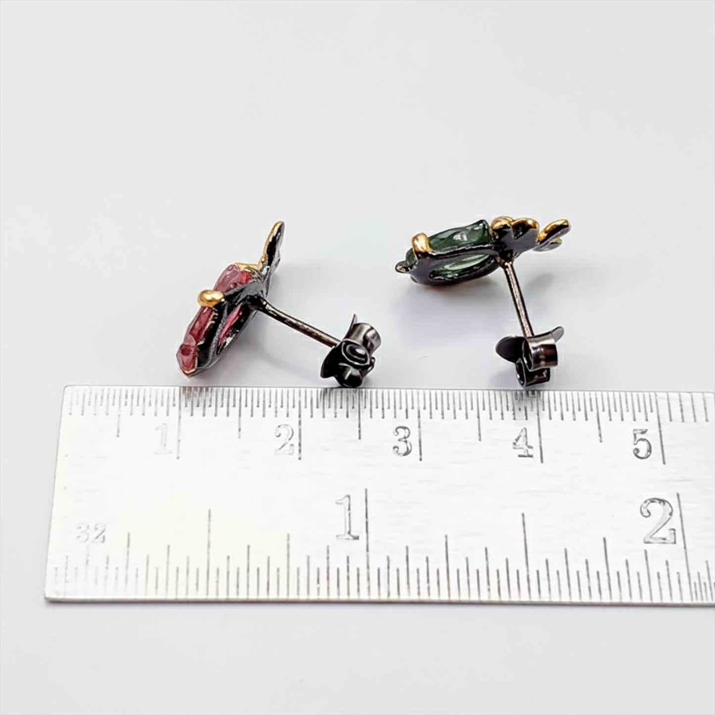 925 sterling silver pink green tourmaline earrings