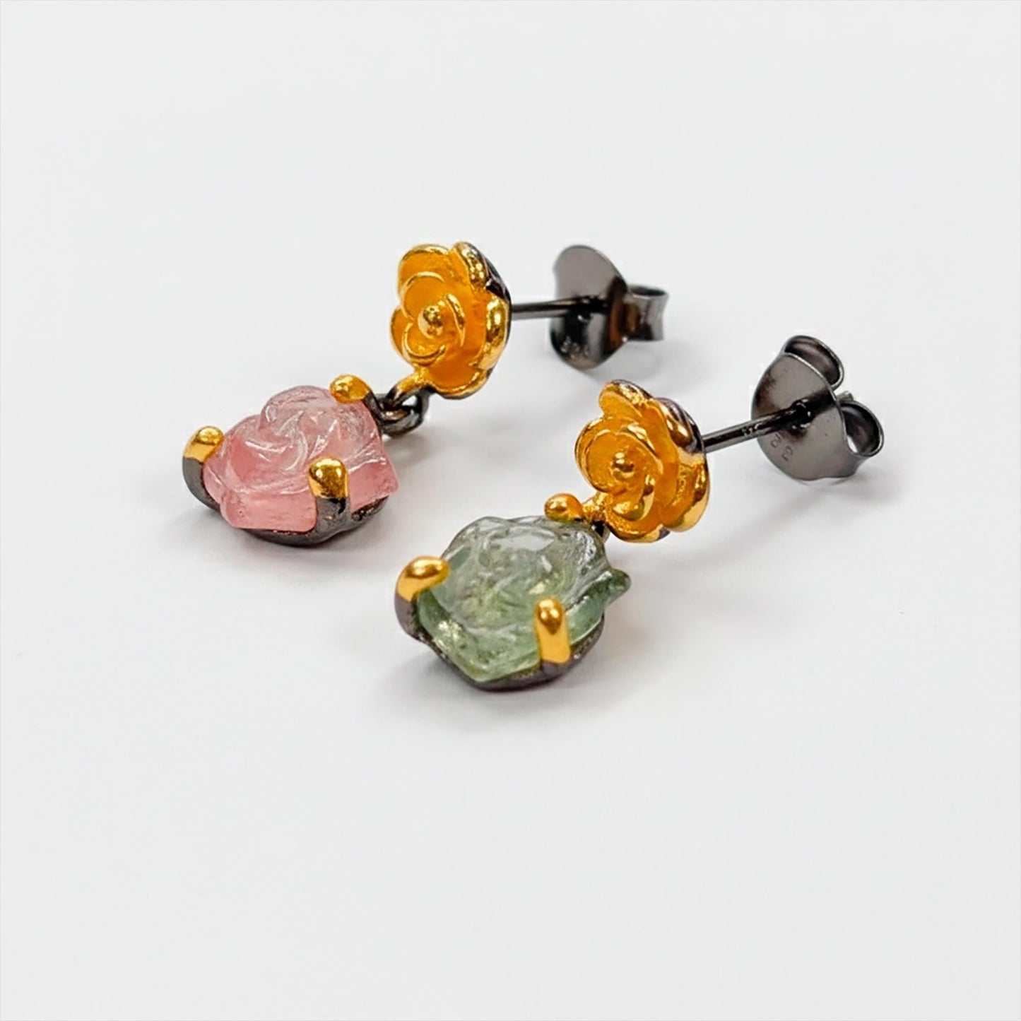 925 Sterling Silver Pink Green Tourmaline Earrings